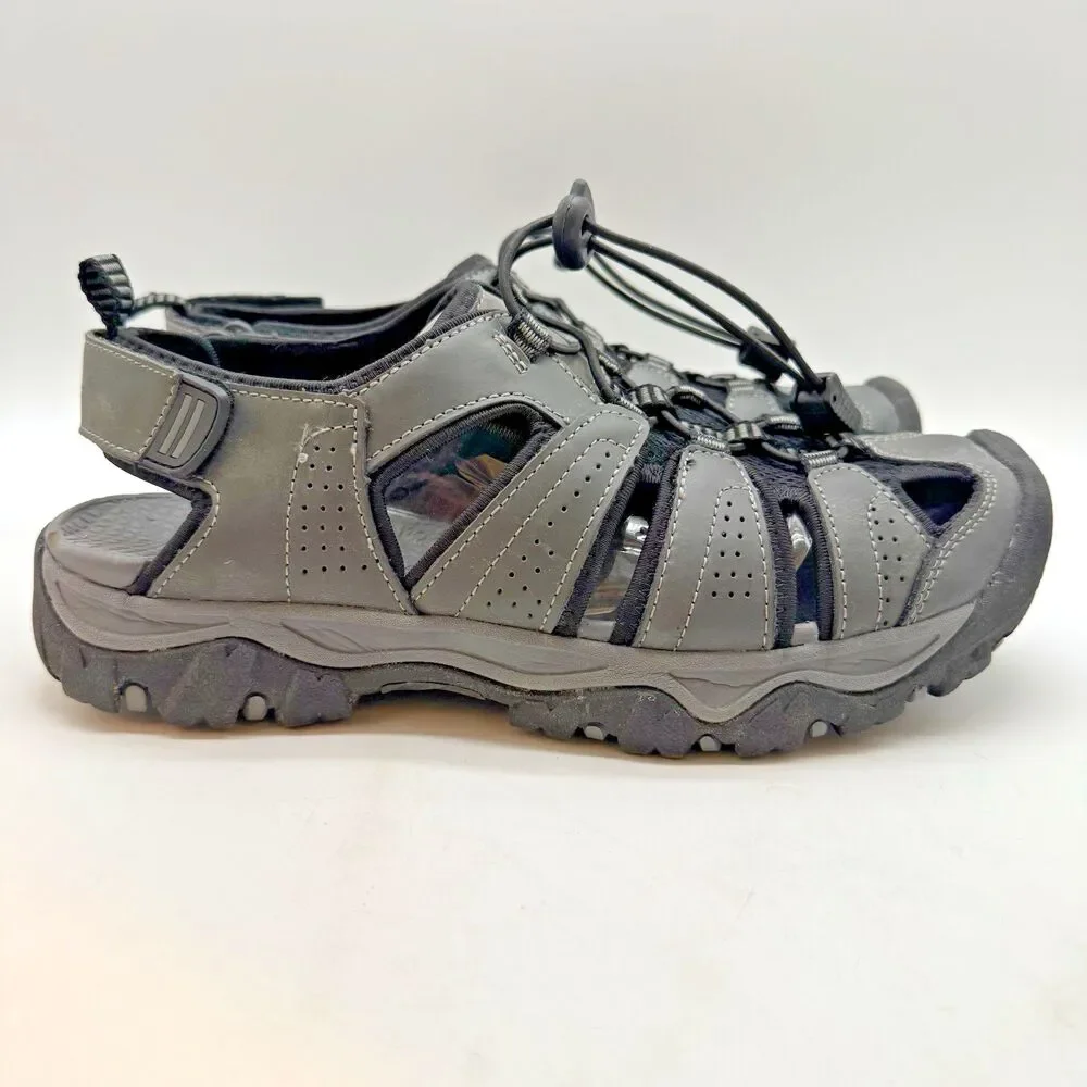 Eddie Bauer Stewart Sports Sandal Men's 9M Gray Leather Bungee Lock Hiking Trail